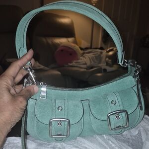 Coach Ashton Mint Green Suede Shoulder Bag with Buckle Pockets NWT